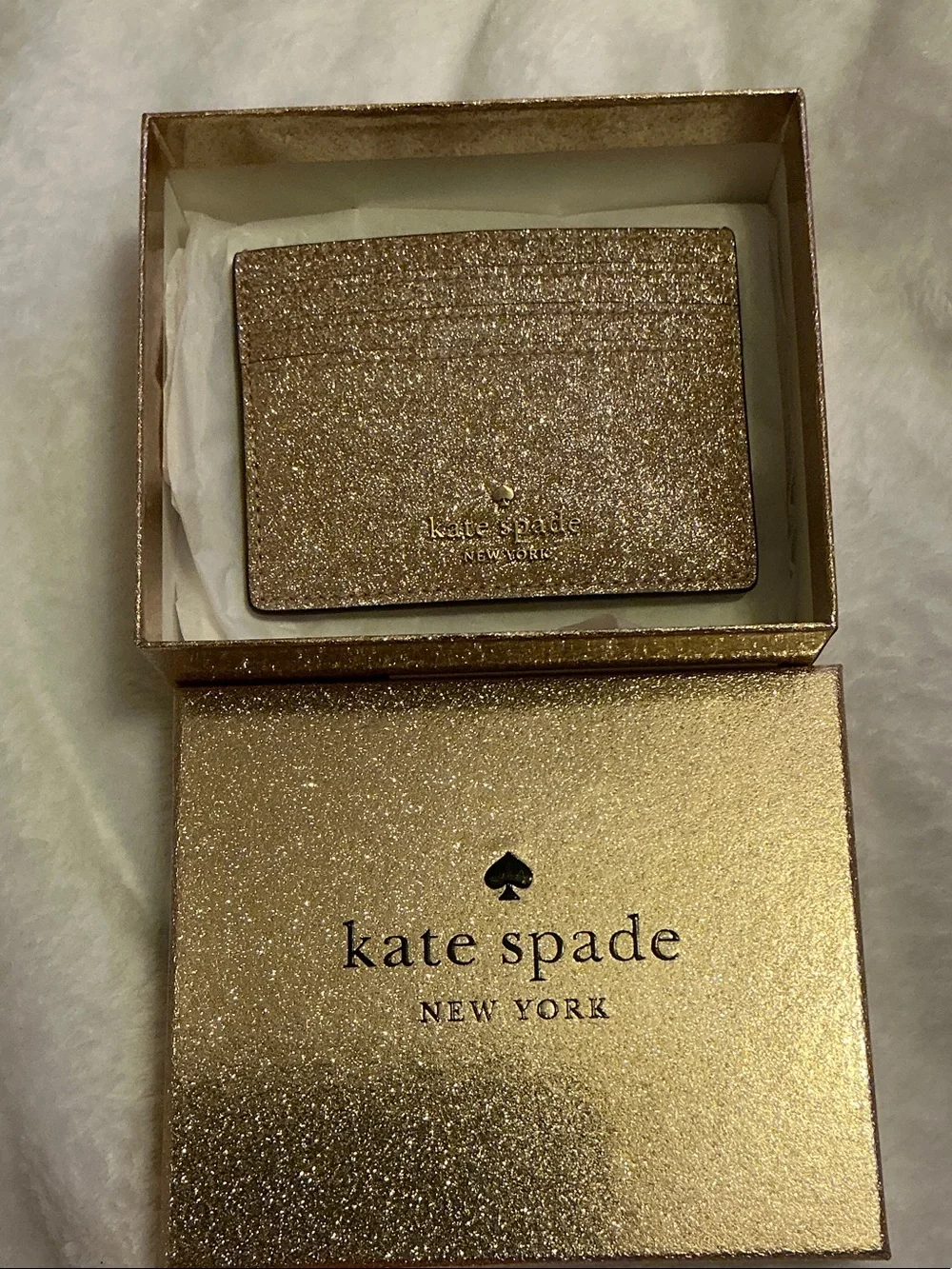 kate spade Glitter Card Holder - Gold Sparkle Box Included